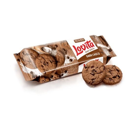 Biscuiți Roshen Lovita Dark Choco, cu fulgi de ciocolata, 150g Engros