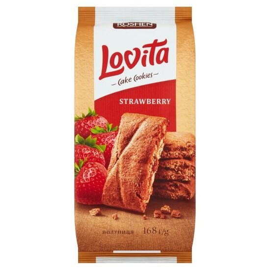 Biscuiti cu umplutura de capsuni Roshen Lovita Strawberry Soft Cake Cookies 168g Engros