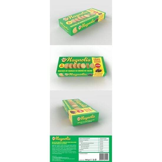 Biscuiti cu vanilie si crema de cacao, fara zahar, Magnolia, 130 g Engros