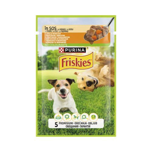 Hrană umedă pentru câini Friskies Adult cu pui și morcovi în sos 85 g Engros