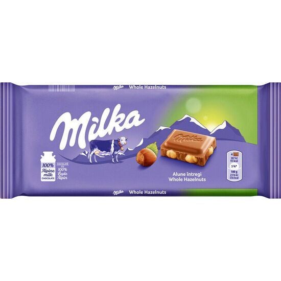Ciocolata cu lapte si alune intregi Milka 95g Engros