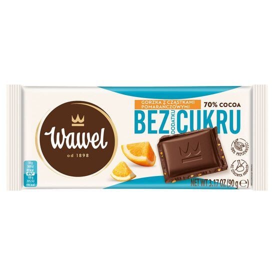 Ciocolată neagră 70% fără zahăr adăugat cu tabletă Wawel cu portocale 90g Engros
