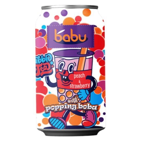 Ceai cu piersici si capsuni Babu Bubble Tea, doza, 315 ml, SGR Engros