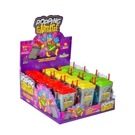 Funny Candy - Set 12 Acadele Funny Popping Garbage Bin, 40g Engros