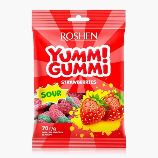 Jeleuri acrișoare cu aromă de căpșuni Yummi Gummi Strawberry 70g Engros