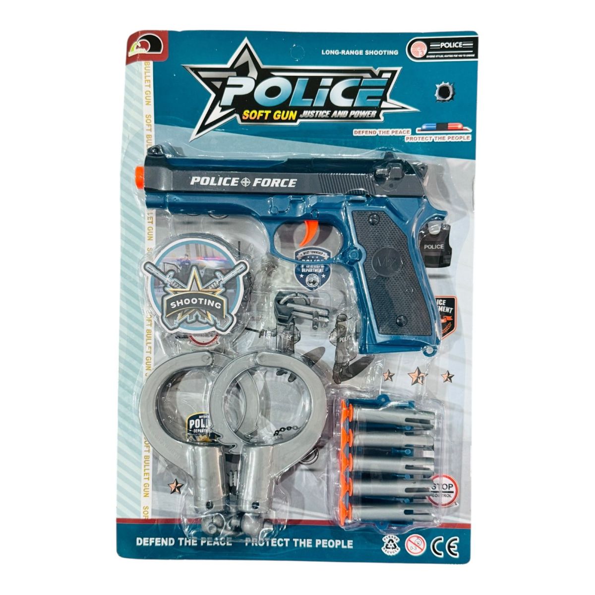 Set tematic pentru baieti cu pistol, catuse, proiectile moi, Police Force, 33×23cm, en-gros