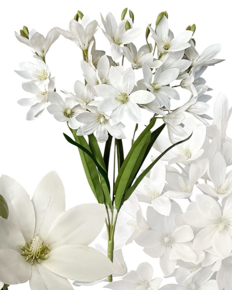 Buchet flori artificiale Magnolia, alb, 57 cm, 5 fire, en-gros