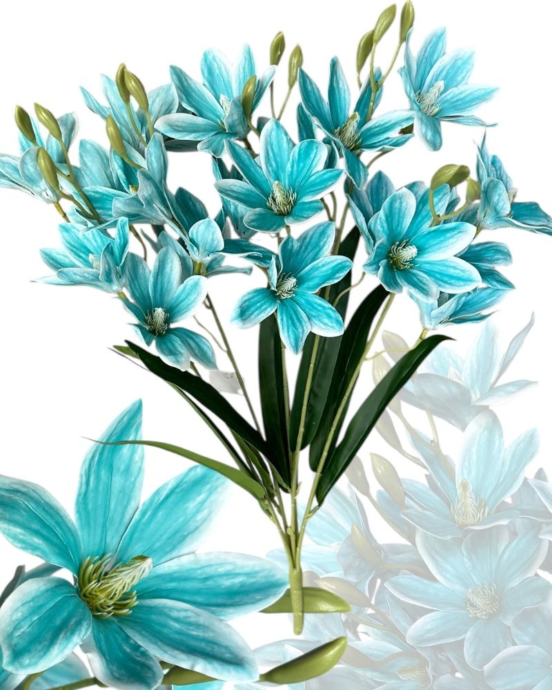 Buchet flori artificiale Magnolia turcoaz, 57 cm, 5 fire, en-gros