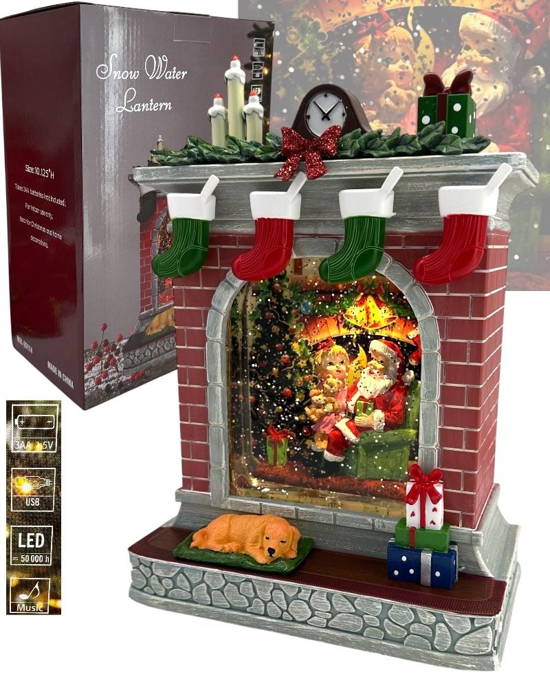 Felinar muzical prespapier Crăciun – Cămin cu Moș Crăciun, 7 melodii și lumină, 18x9.5x25cm  – en gros
