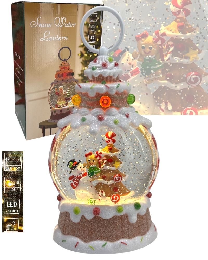 Felinar muzical prespapier Crăciun – Brioșă prespapier, 7 melodii și lumină 13x8x26cm – en gros