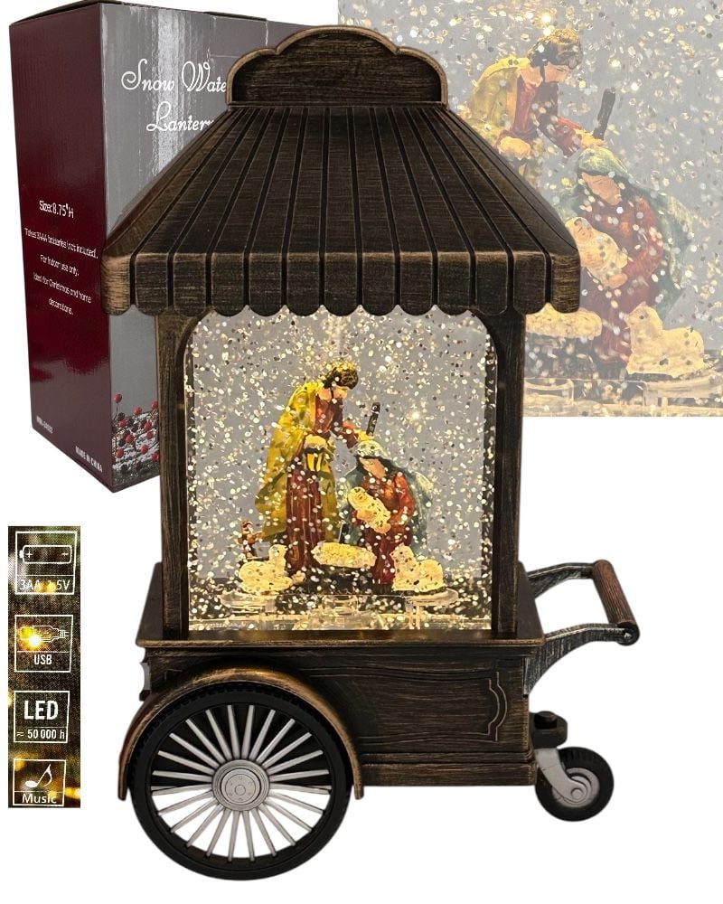 Felinar muzical de Crăciun -  Mașinuță de Crăciun cu Nașterea Domnului,melodia și lumină, 15 x 6 x 21 cm – en gros
