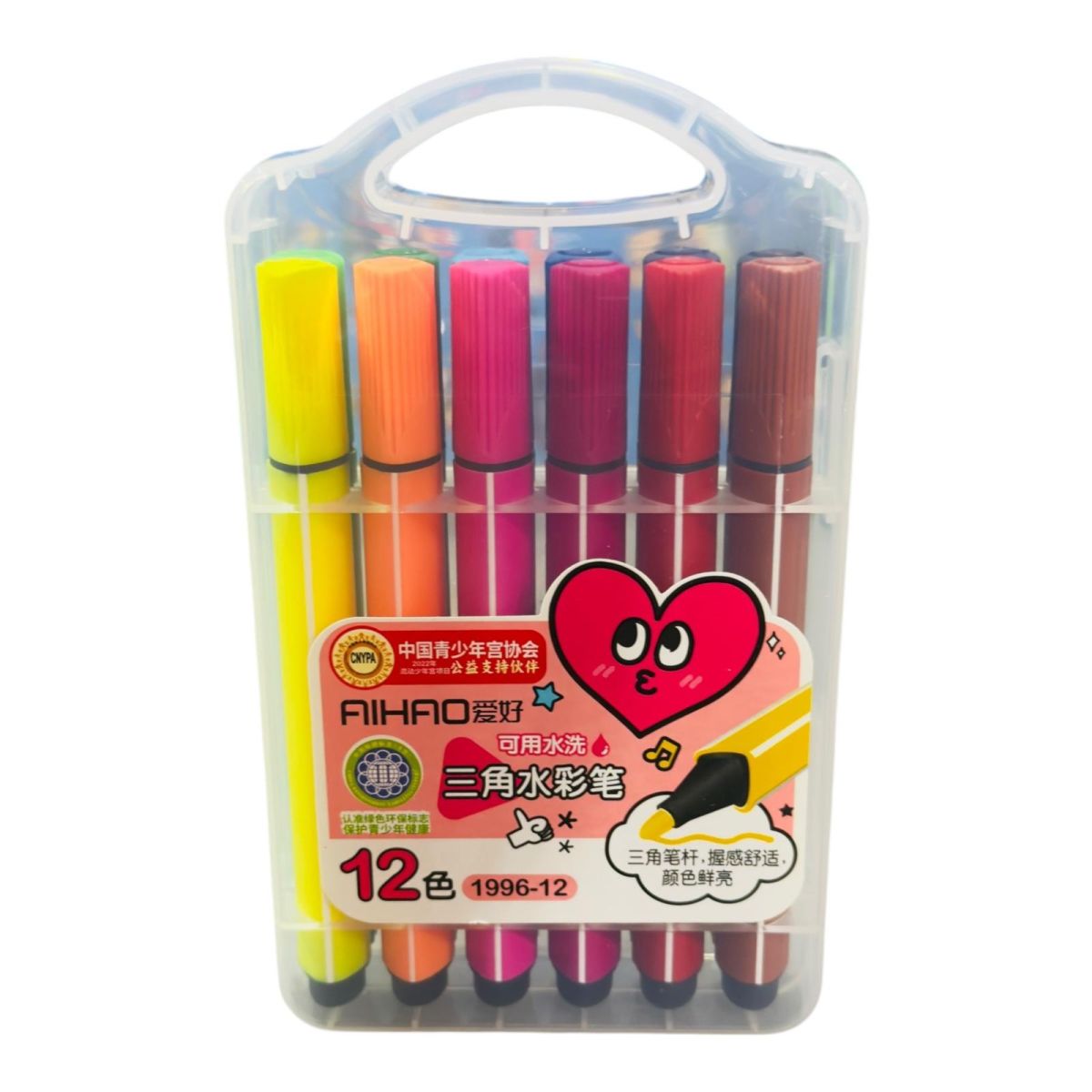 Set 12 carioci groase Aihao, triunghiulare, caseta pvc, en-gros