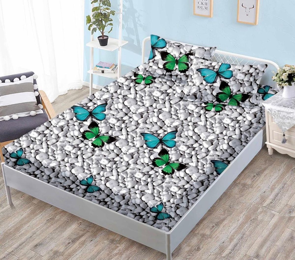 OFERTA Lenjerii cu Elastic En-Gros, Serie 3 Bucati Diferite, Material Bumbac tip Finet, 3 Piese, Cearceaf de Pat 180x200cm, cu 2 Fete de Perna 50x70cm Incluse