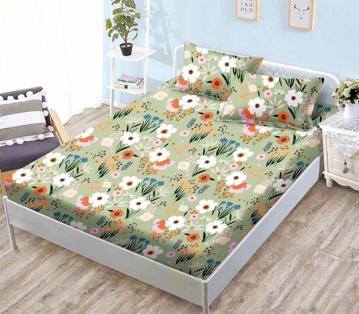 OFERTA Lenjerii cu Elastic En-Gros, Serie 5 Bucati Diferite, Material Bumbac tip Finet, 3 Piese, Cearceaf de Pat 180x200cm, cu 2 Fete de Perna 50x70cm Incluse