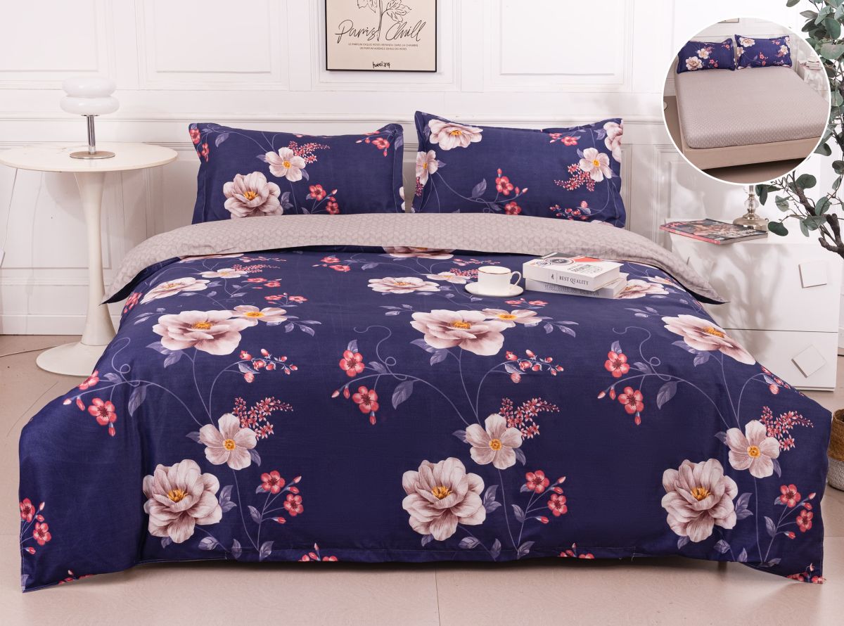 Lenjerii bumbac satinat 4 piese , cearceaf cu elastic engross