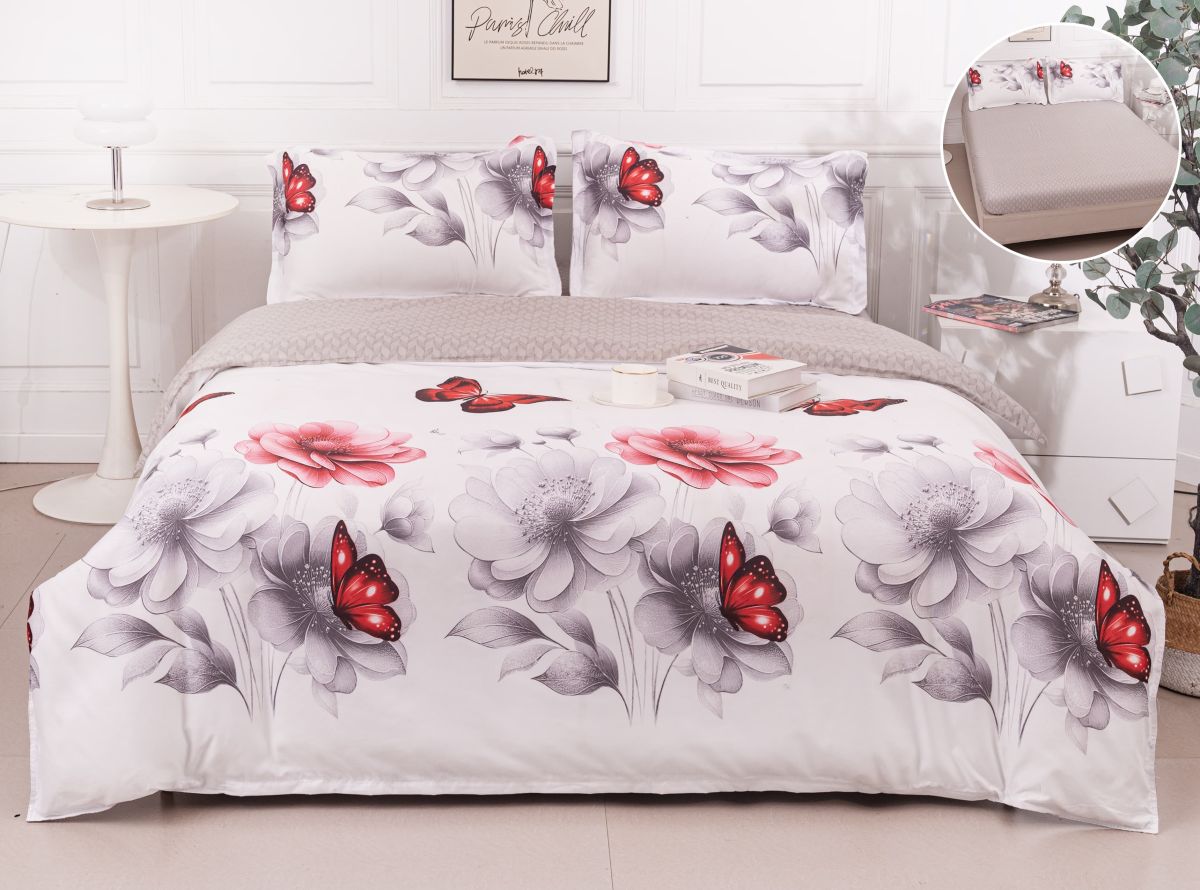Lenjerii bumbac satinat 4 piese , cearceaf cu elastic engross