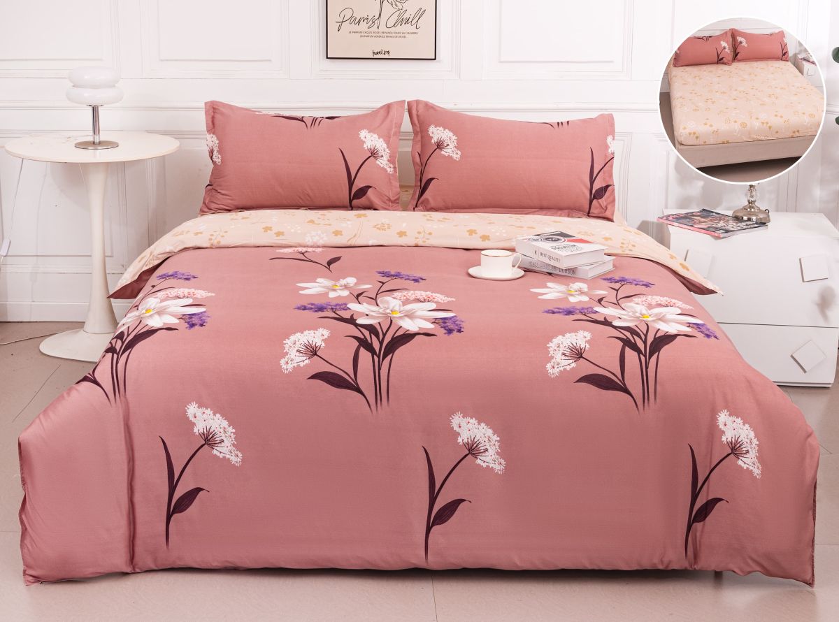Lenjerii bumbac satinat 4 piese , cearceaf cu elastic engross