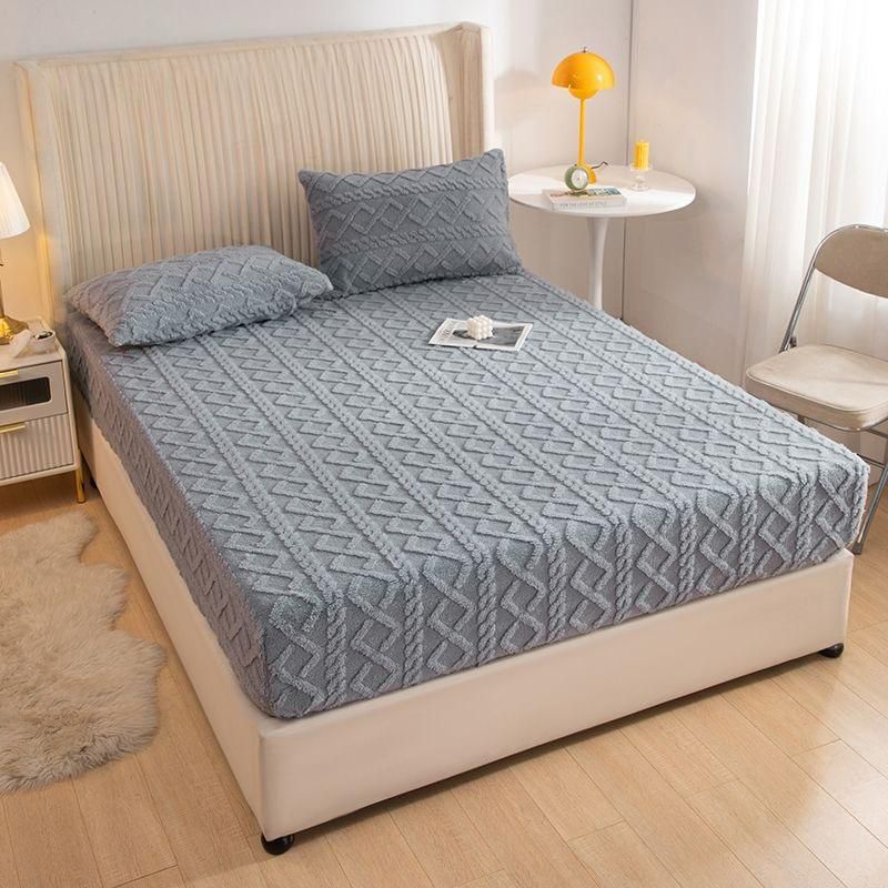 Set Lenjerii cu Elastic En-Gros, Gri Albastrui,180x200cm, Material Cocolino Premium Tricotat, Model in Relief