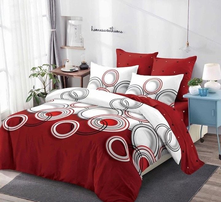Set Lenjerii En-Gros, Rosu, 6 Piese, Din Bumbac Premium tip Finet, 200x230cm