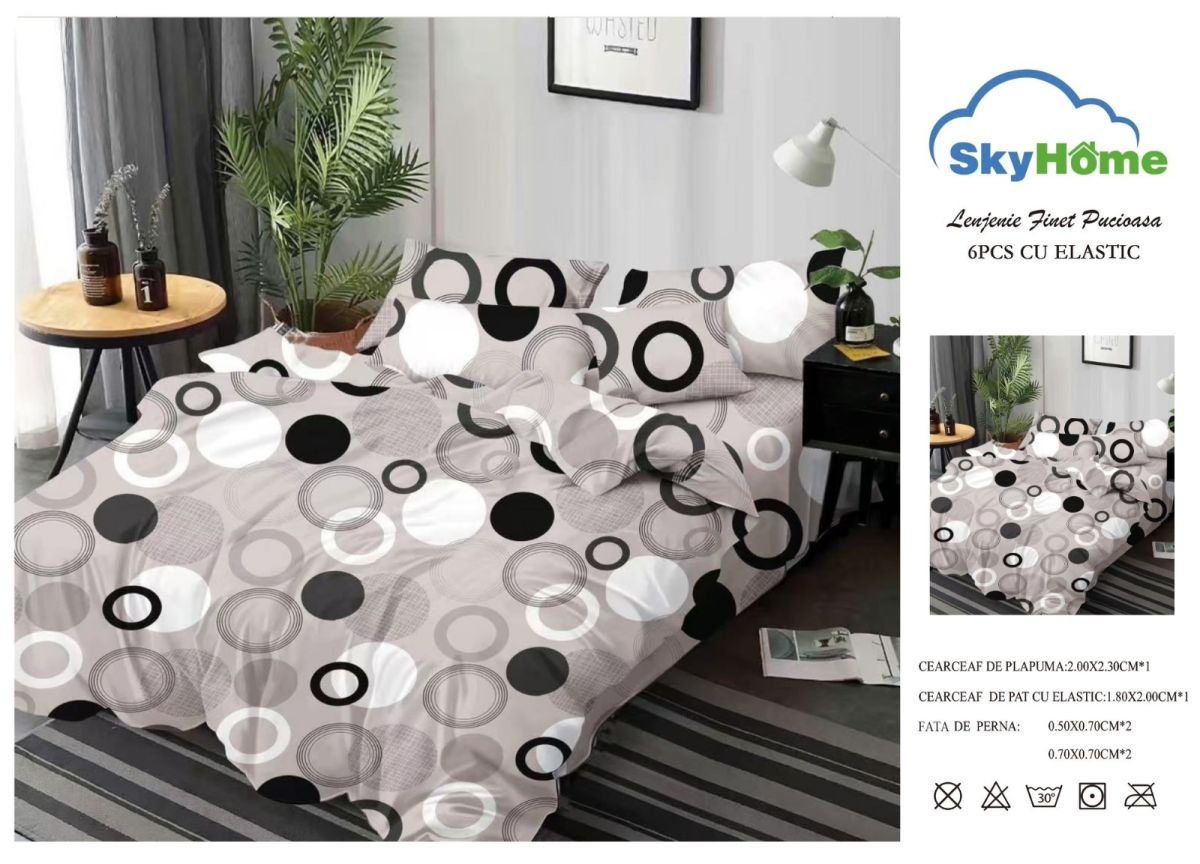 Bax Lenjerii En-Gros, cu Elastic, SERIE 10 MODELE DIFERITE, din Bumbac tip Finet, 180x200cm, cu 4 Fete de Perna Incluse