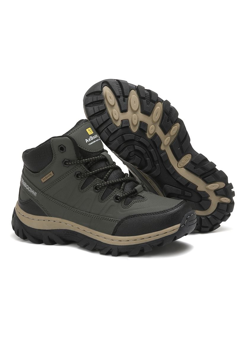 Bocanci Casual Barbat Imblaniti, Inchidere Siret, Piele Ecologica, Talpa Antiderapanta, Engross, Marimi 40-45, 8buc/bax kaki