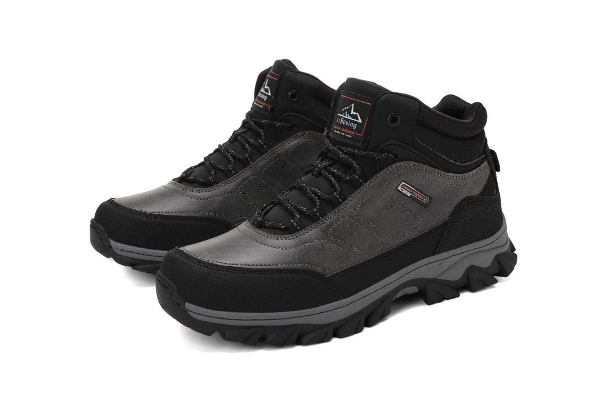 Bocanci de Iarna Barbat, Imblaniti, Piele Ecologica, Inchidere Siret, Antiderapanti, Engross, Marimi 40-45, 8buc/bax gri