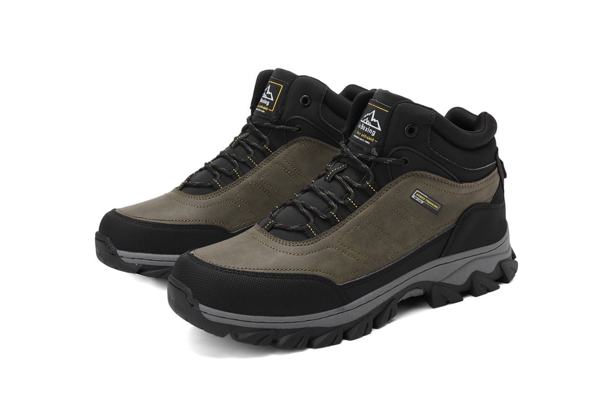 Bocanci de Iarna Barbat, Imblaniti, Piele Ecologica, Inchidere Siret, Antiderapanti, Engross, Marimi 40-45, 8buc/bax kaki