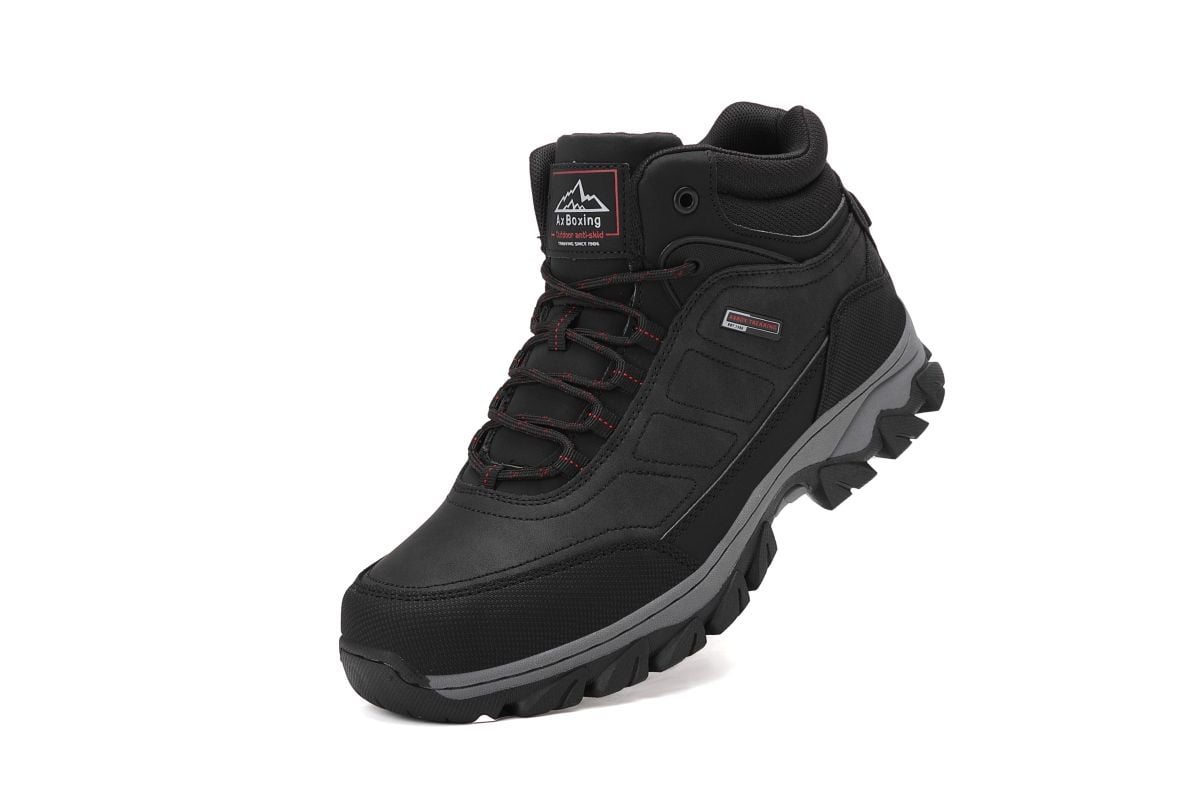 Bocanci de Iarna Barbat, Imblaniti, Piele Ecologica, Inchidere Siret, Antiderapanti, Engross, Marimi 40-45, 8buc/bax negru