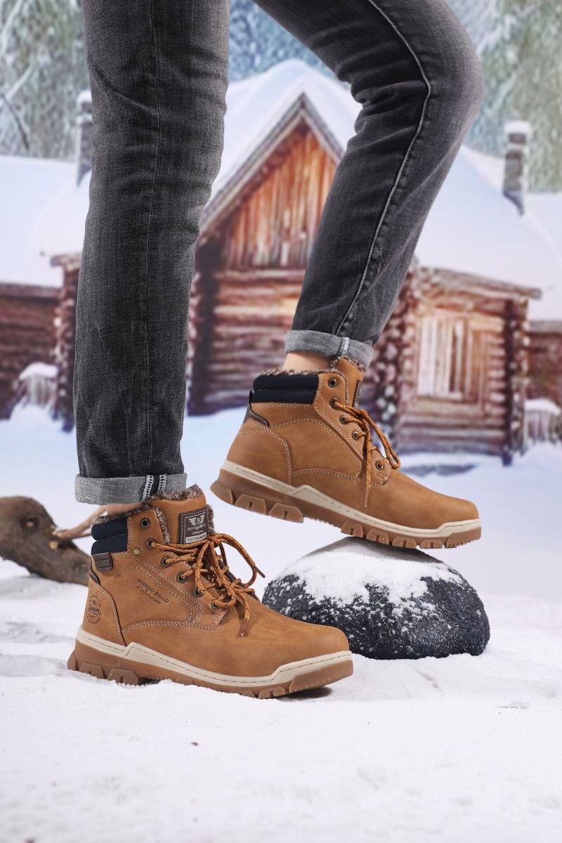 Ghete Barbat Imblanite, Antiderapante, Inchidere Siret, Piele Ecologica, Engross, Marimi 40-45, 8buc/bax camel