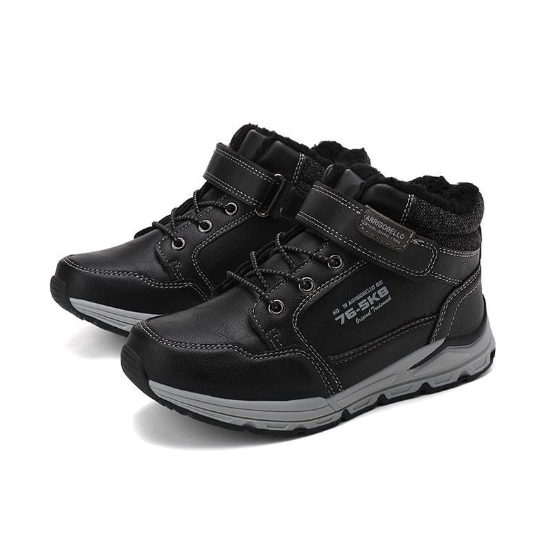 Ghete de Iarna Copii, Imblanite, Inchidere Siret Elastic+Arici, Piele Ecologica, Talpa Antiderapanta, Engross, Marimi 29-36 ,8buc/bax negru