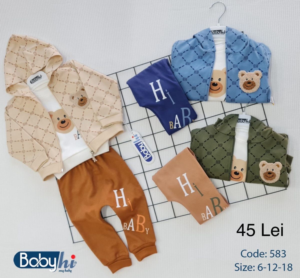 Compleu Engros pentru bebelusi, 3 piese, cu model imprimat