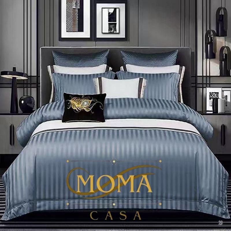 Lenjerie de pat Engros, 6 piese, 230x250 cm, din damasc, cu dungi – MoMa Casa