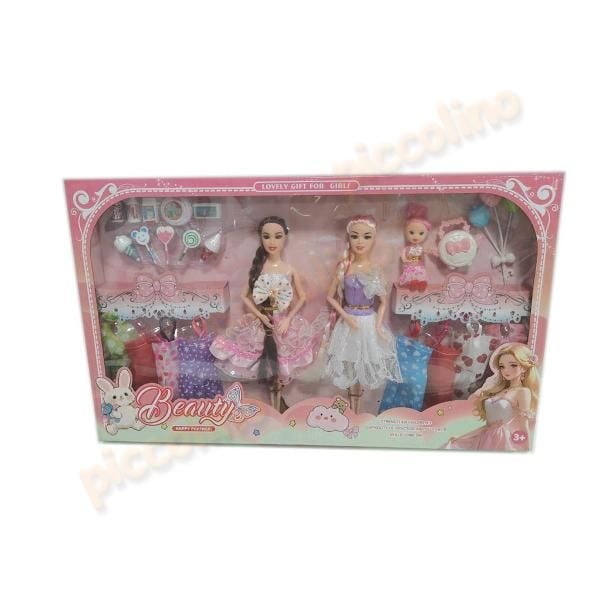 Set 2 papusi articulate cu garderoba Engros