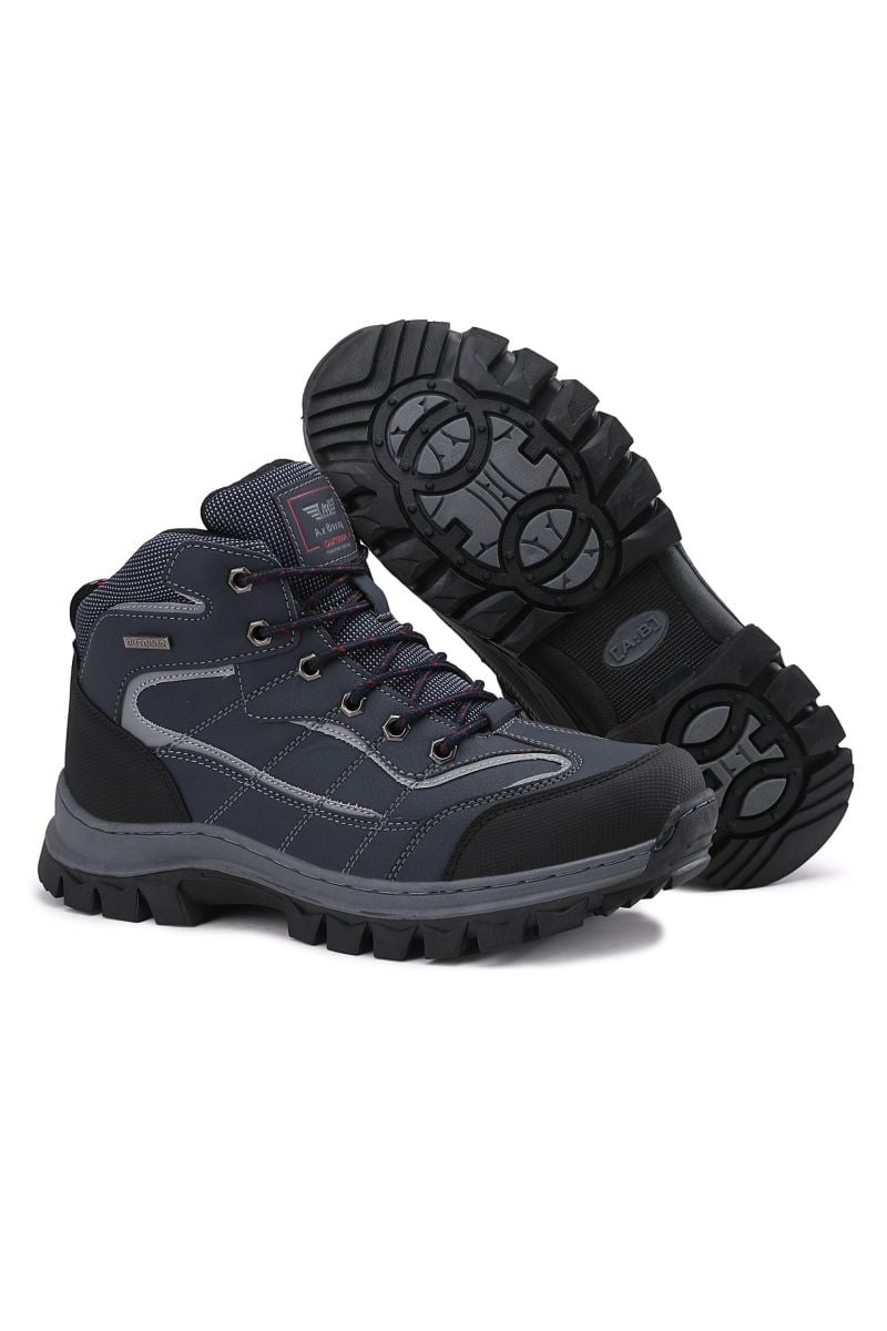 Bocanci Imblaniti Barbati, Piele Ecologica+Textil, Talpa Cusuta si Antiderapanta, Impermeabili, Inchidere Siret, Marimi 40-45, 8buc/bax bleumarin