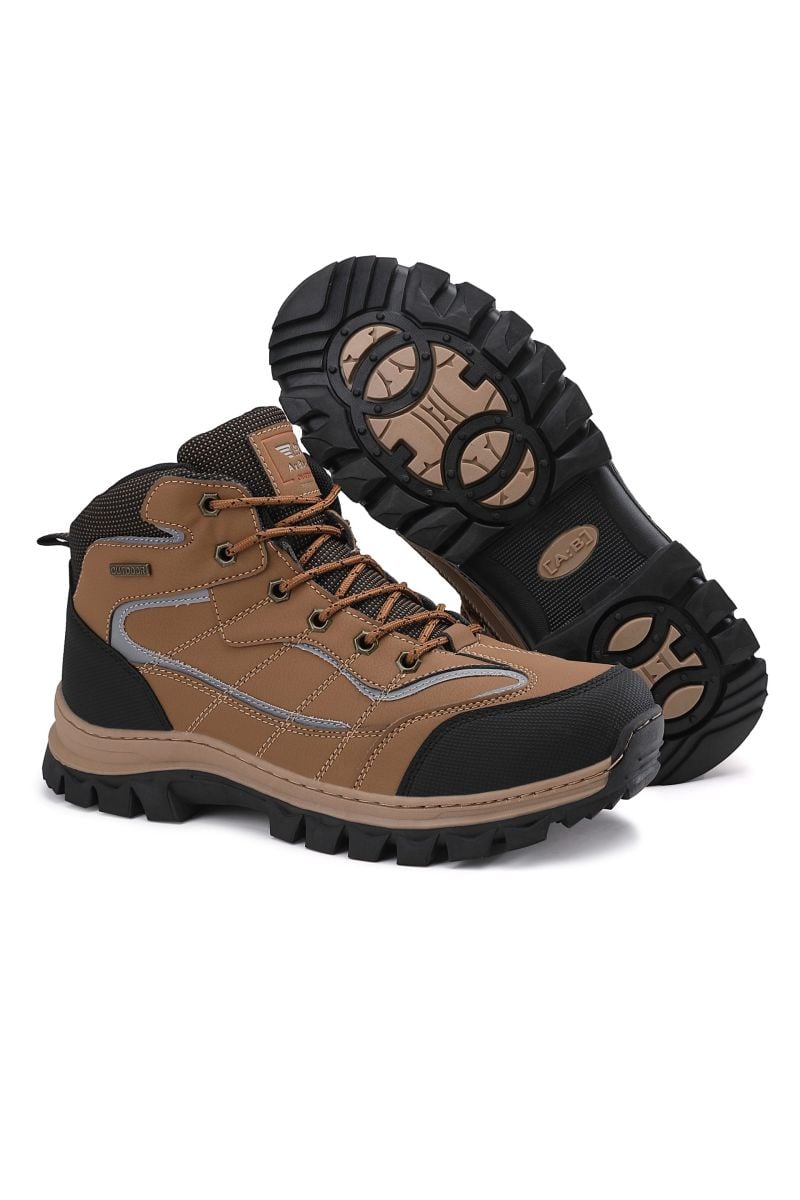 Bocanci Imblaniti Barbati, Piele Ecologica+Textil, Talpa Cusuta si Antiderapanta, Impermeabili, Inchidere Siret, Marimi 40-45, 8buc/bax camel
