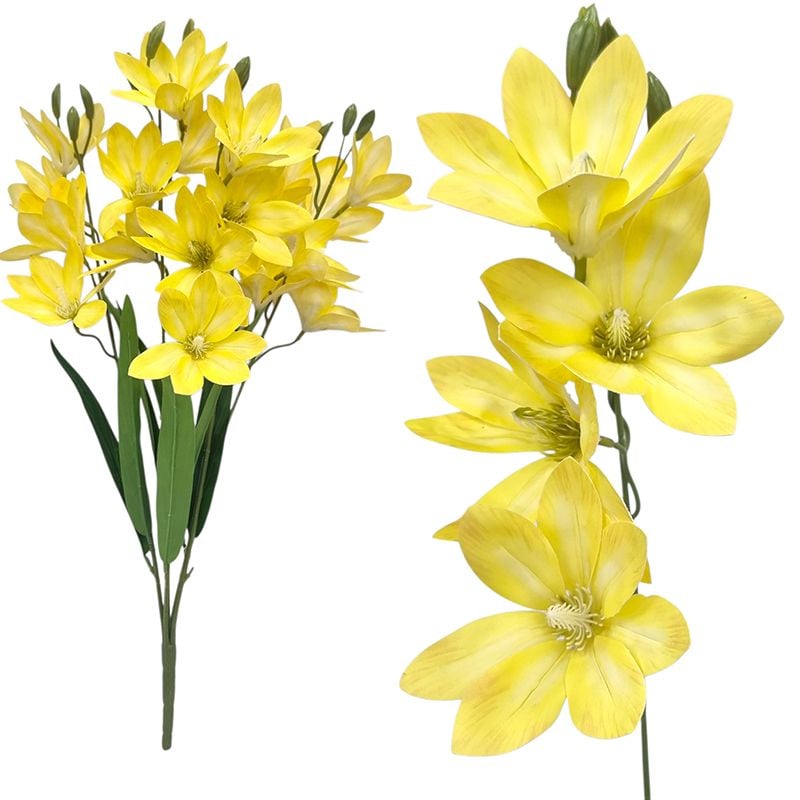 Buchet floare siliconata Magnolie, engros 5 fire 60 cm inaltime