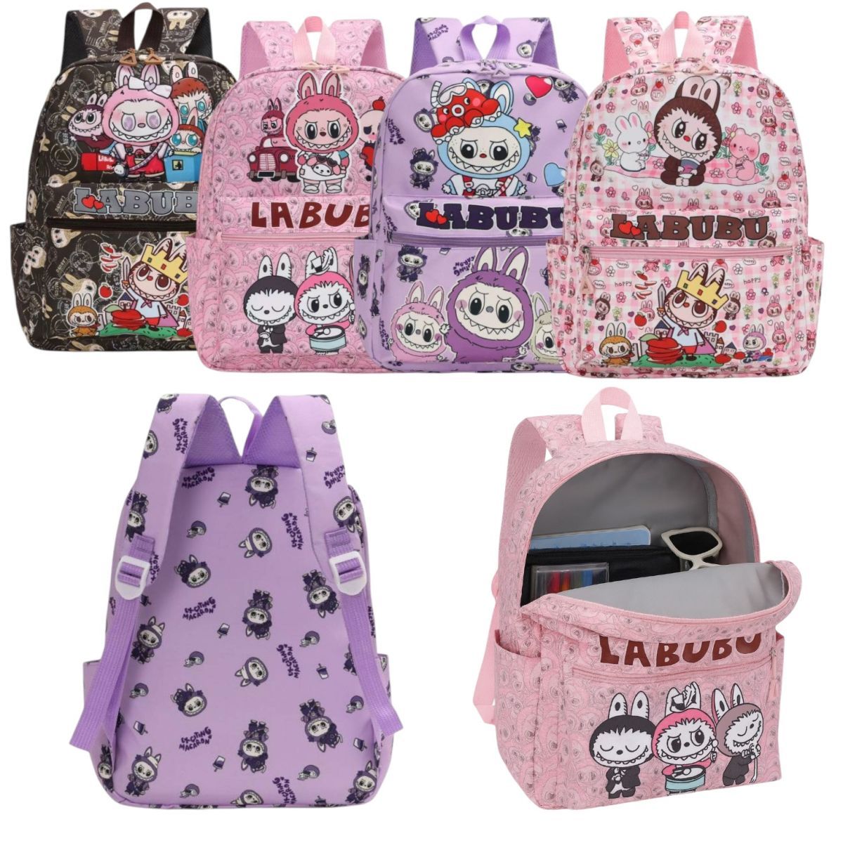 Ghiozdan Labubu 40x30cm pentru Copii, cu 2 Compartimente, Diferite Modele Colorate Engros