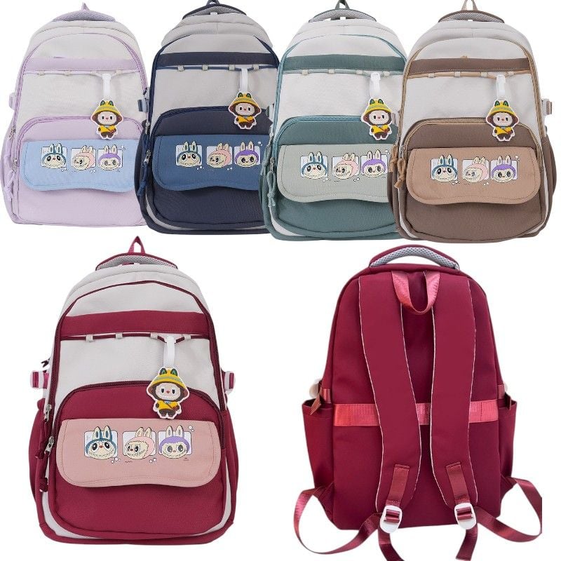 Ghiozdan Labubu 45X30cm pentru Copii, cu 4 Compartimente cu Accesorii Diferite Culori Engros