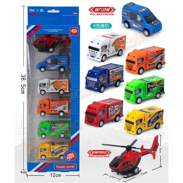Set 6 vehicule pullback cu elicopter Engros