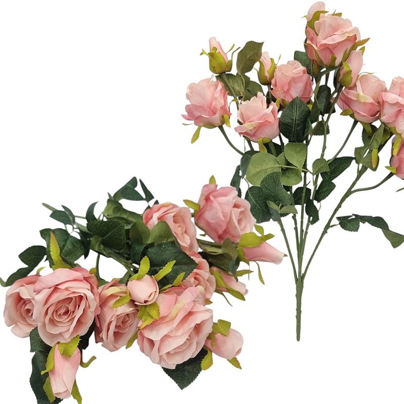 Buchet floare artificiala Trandafiri, engros 5 fire si 7 capete de trandafir pe buchet 52 cm lungime