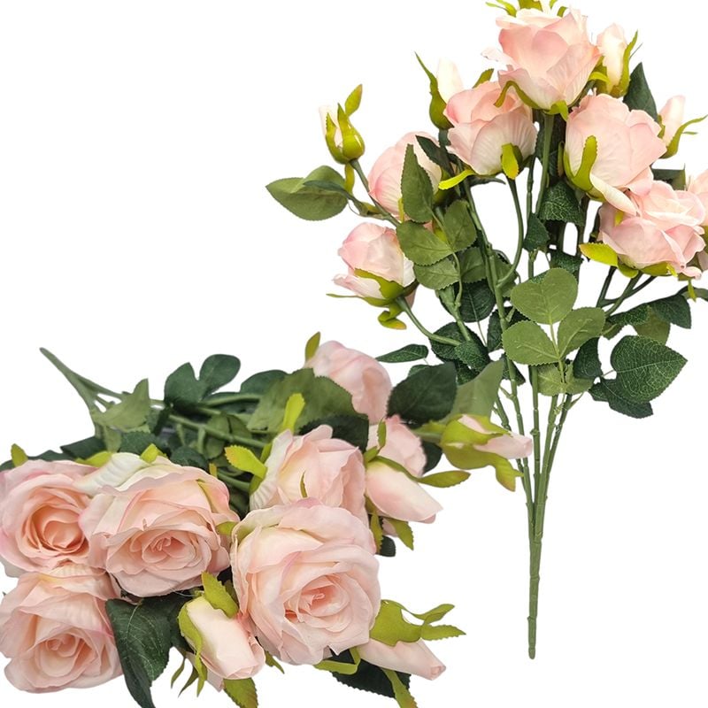 Buchet floare artificiala Trandafiri, engros 5 fire si 7 capete de trandafir pe buchet 52 cm lungime