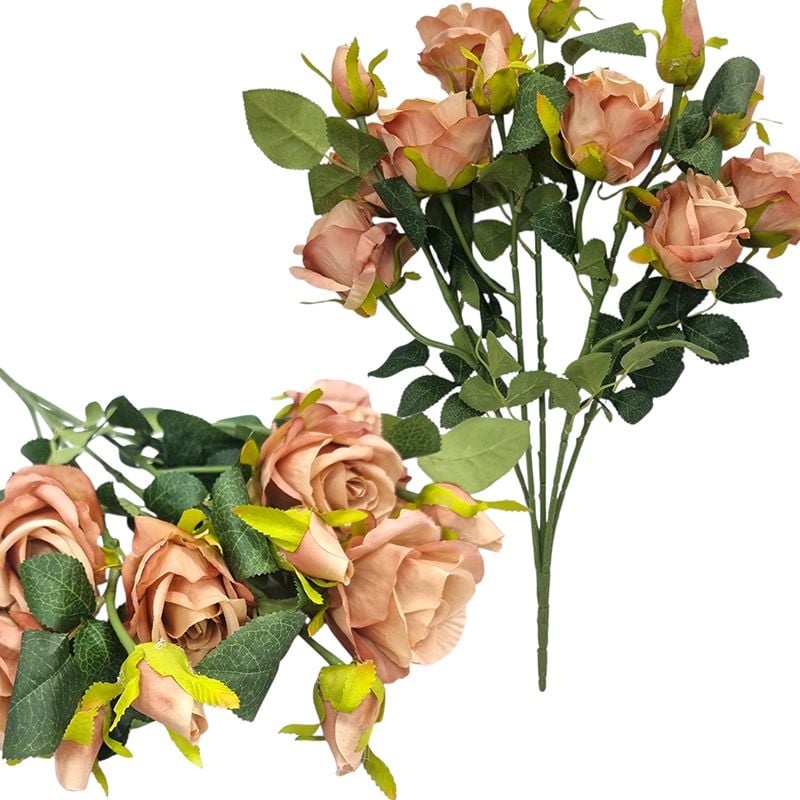 Buchet floare artificiala Trandafiri, engros 5 fire si 7 capete de trandafir pe buchet 52 cm lungime