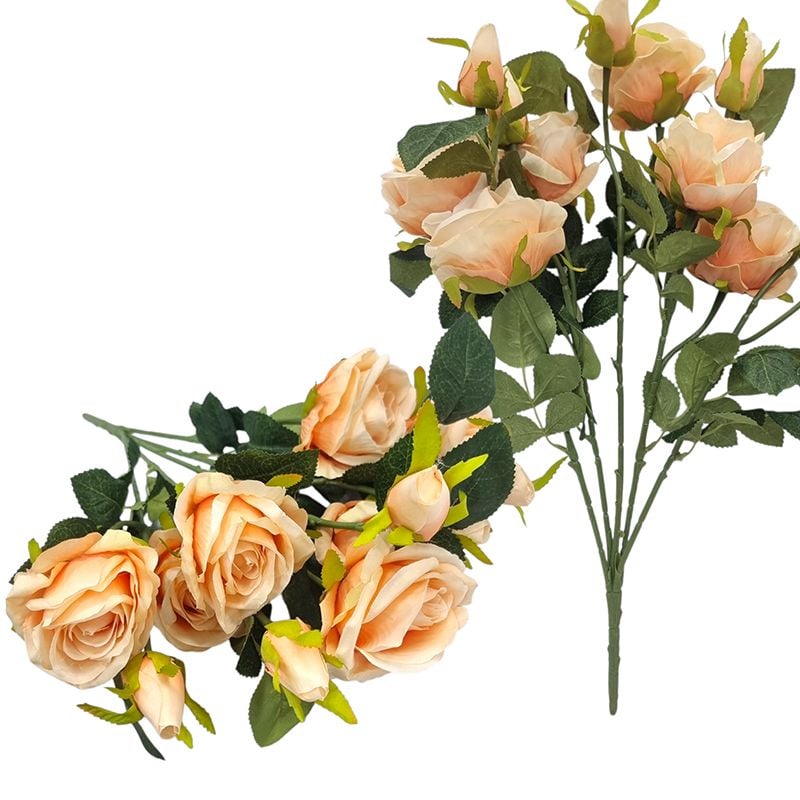 Buchet floare artificiala Trandafiri, engros 5 fire si 7 capete de trandafir pe buchet 52 cm lungime