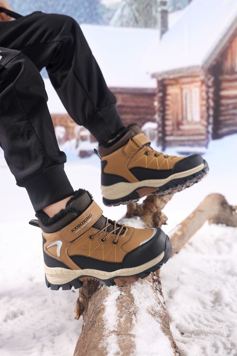 Ghete Copii Imblanite, Inchidere Siret Elastic+Arici, Piele Ecologica Impermeabila, Talpa Antiderapanta, Engross, Marimi 29-36,8buc/bax camel