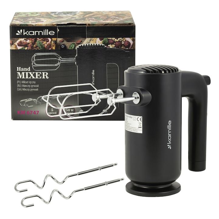 Mixer de Mână  Kamille Engros KM-6747 – 250 W, 5 Viteze, Funcție Eject, Inox & Plastic, Performanță Profesională