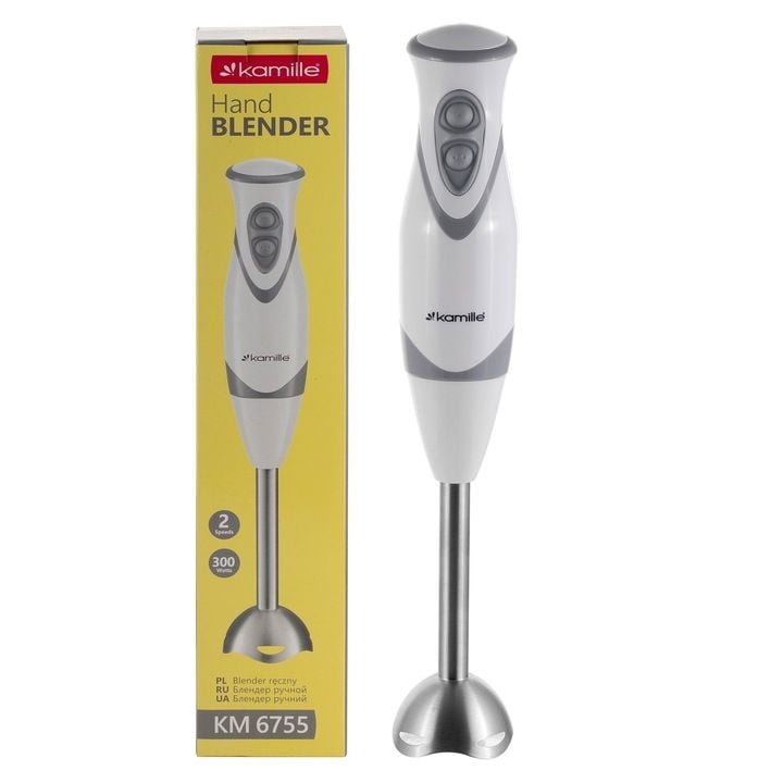 Blender de mana Kamille Engros KM-6755, 300W, inox, 2 viteze, alb
