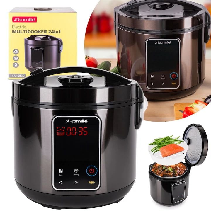 Multicooker Electric Kamille Engros KM-6830 – 900W, 5L, 24 Programe, Gătire, Abur, Menținere Căldură