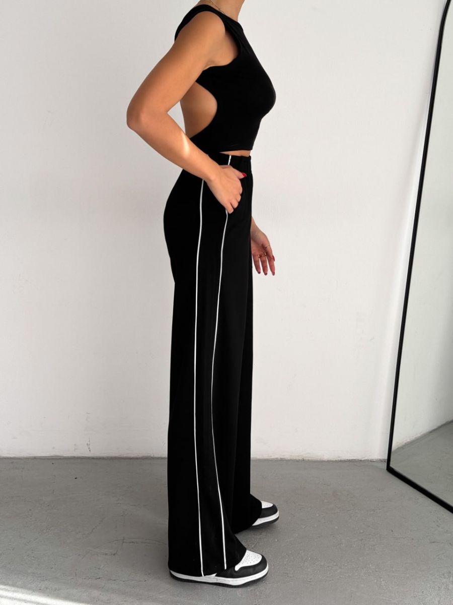 Pantaloni din modal cu doua dungi albe, en-gross