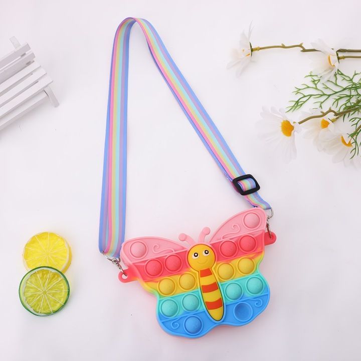 Geantă pentru copii tip Pop It Fluture – model curcubeu,En-gros