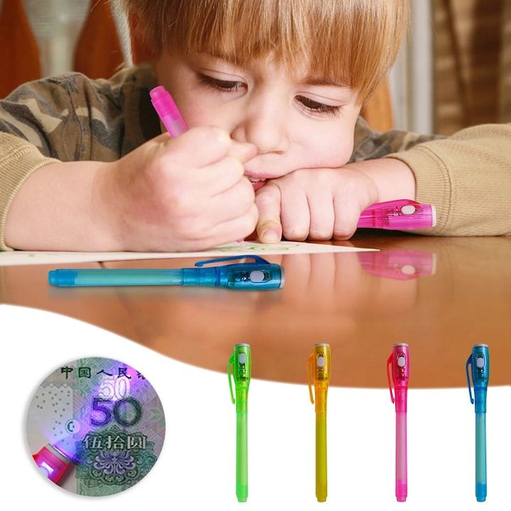 Set de Pixuri cu Cerneală Invizibilă și Lumină UV,En-gros
